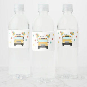 Etiqueta Para Botella De Agua Fiesta de Cumpleaños de Niños en Autobús Escolar