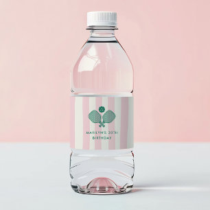 Etiqueta Para Botella De Agua Fiesta de cumpleaños de Pickleball Preppy Verde Ro