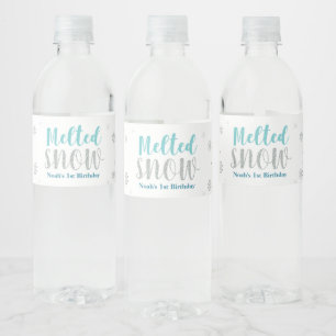 Etiqueta Para Botella De Agua Fiesta de cumpleaños de Silver & Mint Winter Wonde