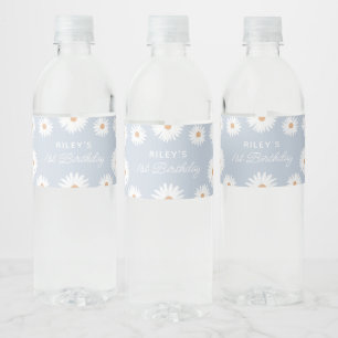 Etiqueta Para Botella De Agua Fiesta de cumpleaños del Blue Boho Daisy