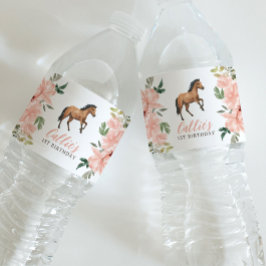 Etiqueta Para Botella De Agua Fiesta de cumpleaños del caballo floral rosado