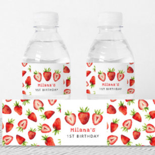 Etiqueta Para Botella De Agua Fiesta de cumpleaños del Chica de fresas