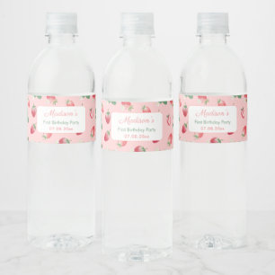 Etiqueta Para Botella De Agua Fiesta de cumpleaños del Chica rosa de fresa de co