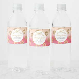 Etiqueta Para Botella De Agua Fiesta de cumpleaños del leopardo rosa y de oro