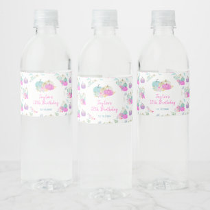 Etiqueta Para Botella De Agua Fiesta de Cumpleaños Floral de Calabazas Pastel