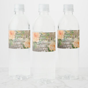 Etiqueta Para Botella De Agua Fiesta de Cumpleaños Flores Rústicas de Madera Ilu
