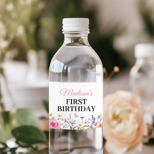 Etiqueta Para Botella De Agua Fiesta de Cumpleaños Jardín Floral de Flores Silve