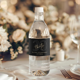 Etiqueta Para Botella De Agua Fiesta de Cumpleaños número 30 de Oro Negro Modern