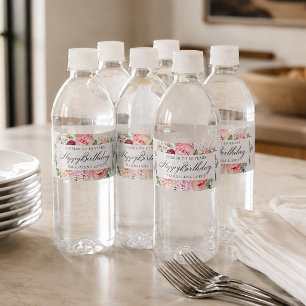 Etiqueta Para Botella De Agua Fiesta de cumpleaños número 80 Peonía Rosa Floral