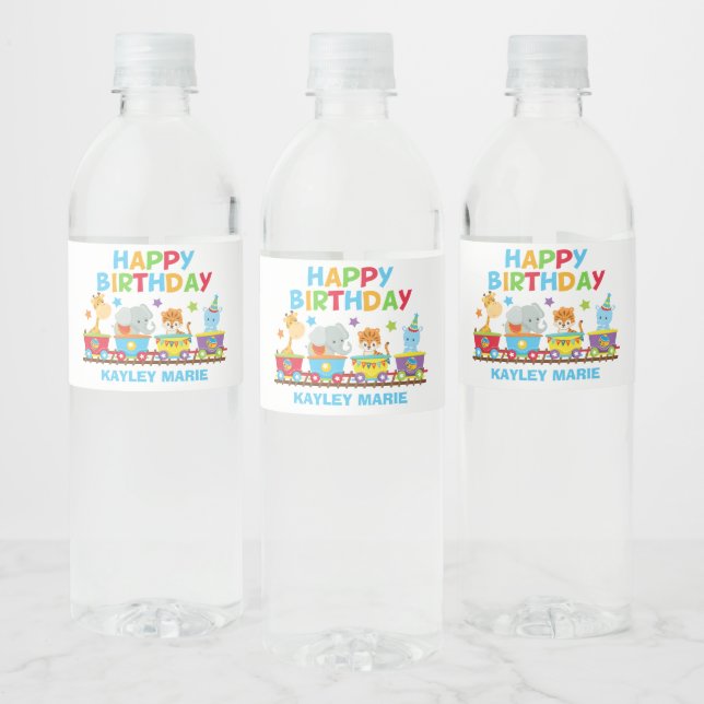 Etiqueta Para Botella De Agua Fiesta de cumpleaños para niños de Tren Animal de  (Botellas)