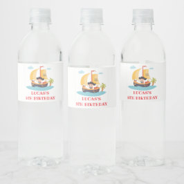 Etiqueta Para Botella De Agua Fiesta de Cumpleaños Personalizada de Barco Pirata