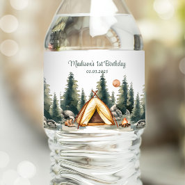 Etiqueta Para Botella De Agua Fiesta de Cumpleaños Rústico de la Montaña Camping