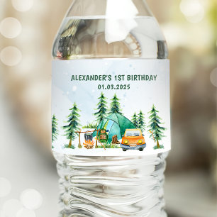 Etiqueta Para Botella De Agua Fiesta de Cumpleaños Rústico de la Montaña Camping