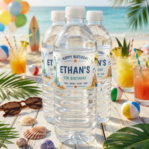 Etiqueta Para Botella De Agua Fiesta de Cumpleaños Tropical de Verano Personaliz