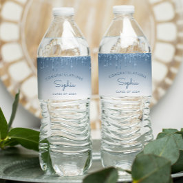Etiqueta Para Botella De Agua Fiesta de graduación 2026 Brillo Azul Goteo