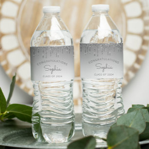 Etiqueta Para Botella De Agua Fiesta de graduación 2026 con brillo plateado