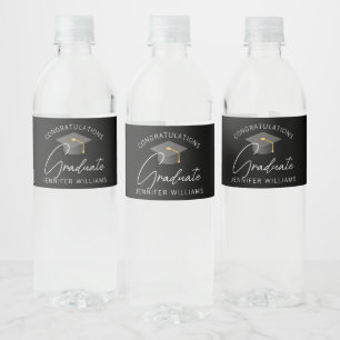 Etiqueta Para Botella De Agua Fiesta de Graduación Personalizada Negra Elegante