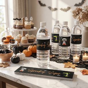 Etiqueta Para Botella De Agua Fiesta de Halloween de Acuarela Espeluznante y Ado