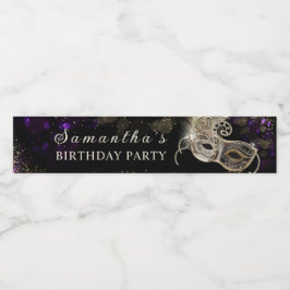 Etiqueta Para Botella De Agua Fiesta de la mascarada morada de oro negro persona