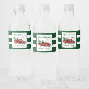 Etiqueta Para Botella De Agua Fiesta de Navidad con Camión Rojo Vintage Acuarela