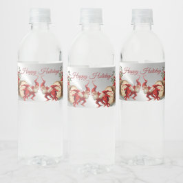 Etiqueta Para Botella De Agua Fiesta de Navidad Elfos Rojos Fiestas Plata