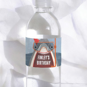 Etiqueta Para Botella De Agua Fiesta de Piscina de Tiburones Cumpleaños de Veran