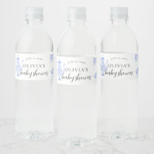 Etiqueta Para Botella De Agua Fiesta de té Azul China Blanco Lace Boy Baby Showe