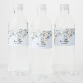 Etiqueta Para Botella De Agua Fiesta Dusty Blue Watercolor Flores de marfil