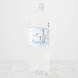 Etiqueta Para Botella De Agua Fiesta Escudo Boda de la hidrangea blanca azul clá