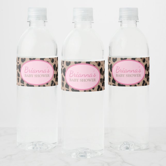 Etiqueta Para Botella De Agua Fiesta leopardo y rosa (Botellas)