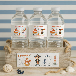 Etiqueta Para Botella De Agua Fiesta pirata   Cumpleaños del Barco Rojo y el Cap