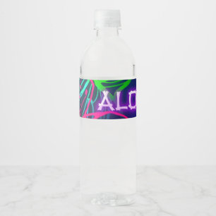 Etiqueta Para Botella De Agua Fiesta Tropical Luau Eléctrico Noche de Neon Aloha