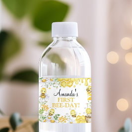 Etiqueta Para Botella De Agua First Bee Day Floral Honey Bee Birthday Party