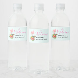 Etiqueta Para Botella De Agua Flamingo rosado y flamante tropical hibiscus