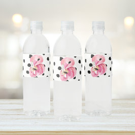 Etiqueta Para Botella De Agua Flamingo y puntos de color rosa exótico moderno