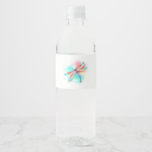 Etiqueta Para Botella De Agua Fléon roja sobre fondo acuarela