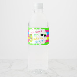 Etiqueta Para Botella De Agua Flip Flops and Sungafas Beach Fiesta Fun Water