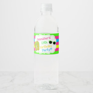 Etiqueta Para Botella De Agua Flip Flops and Sungafas Beach Fiesta Fun Water