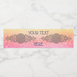 Etiqueta Para Botella De Agua Flor de la vida - Ornamentos de época oro azul