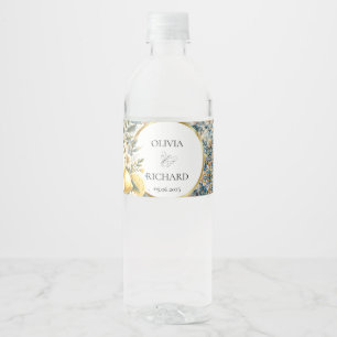 Etiqueta Para Botella De Agua Flor de mosaico mediterránea Positano limón