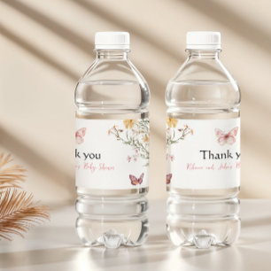 Etiqueta Para Botella De Agua Flor floral de mariposa rústica Baby Shower