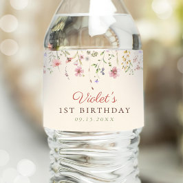 Etiqueta Para Botella De Agua Flor Pequeña Flor Silvestre Primer cumpleaños