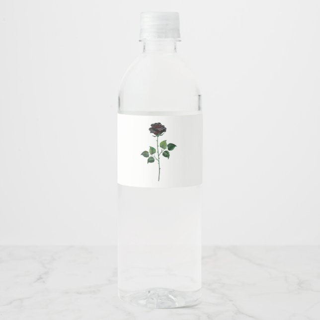 Etiqueta Para Botella De Agua Flor rosa negra (Anverso)