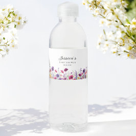 Etiqueta Para Botella De Agua Flor silvestre, Baby Shower morado-rosada