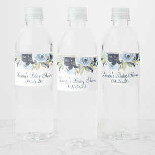 Etiqueta Para Botella De Agua Floral azul marino