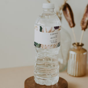 Etiqueta Para Botella De Agua Floral blanca