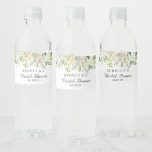 Etiqueta Para Botella De Agua Floral floral dorada blanca marfil