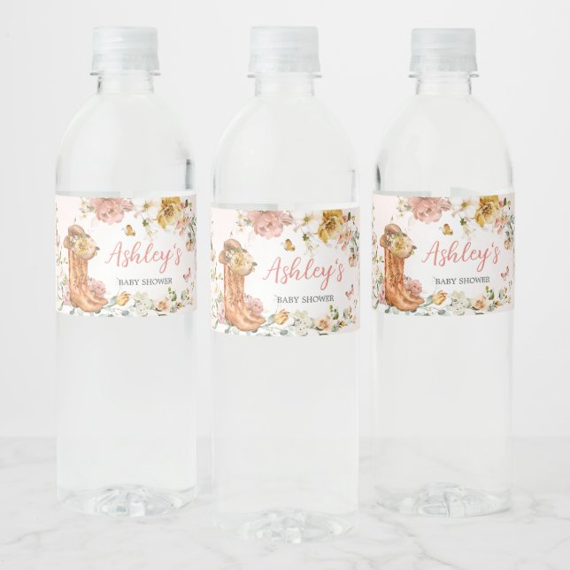 Etiqueta Para Botella De Agua Floral Little Cowgirl Baby Shower (Botellas)
