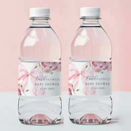 Etiqueta Para Botella De Agua Floral Pink Bow Baby Shower