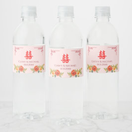 Etiqueta Para Botella De Agua Flores amarillas naranjas marco chino boda de prim